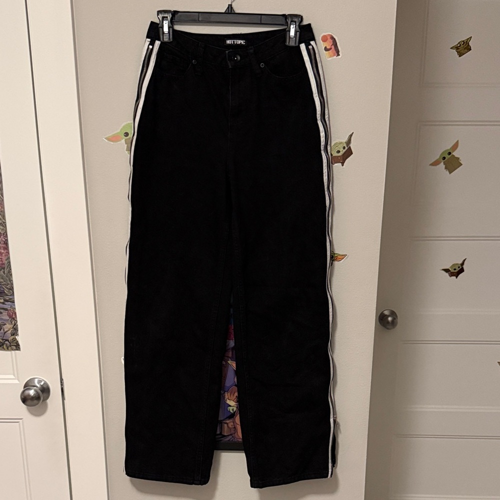 Hot Topic Black Wide-Leg Jeans with White Stripes